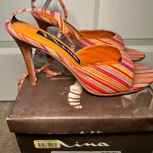 Nina women’s heels, orange/rose multi color, size 6.5